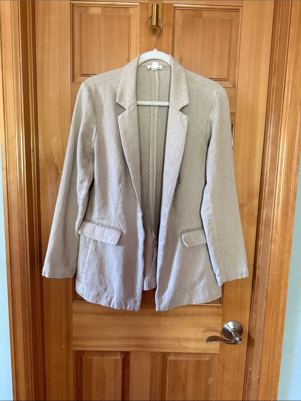 Tribal Beige Open-Front Linen-Blend Blazer